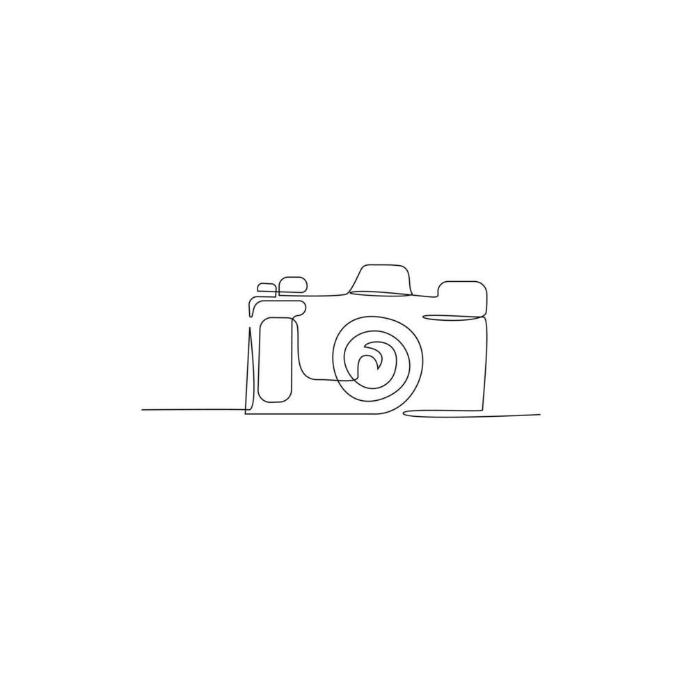 Camera continuous one line art outline drawing isolated on white background vector and illustration