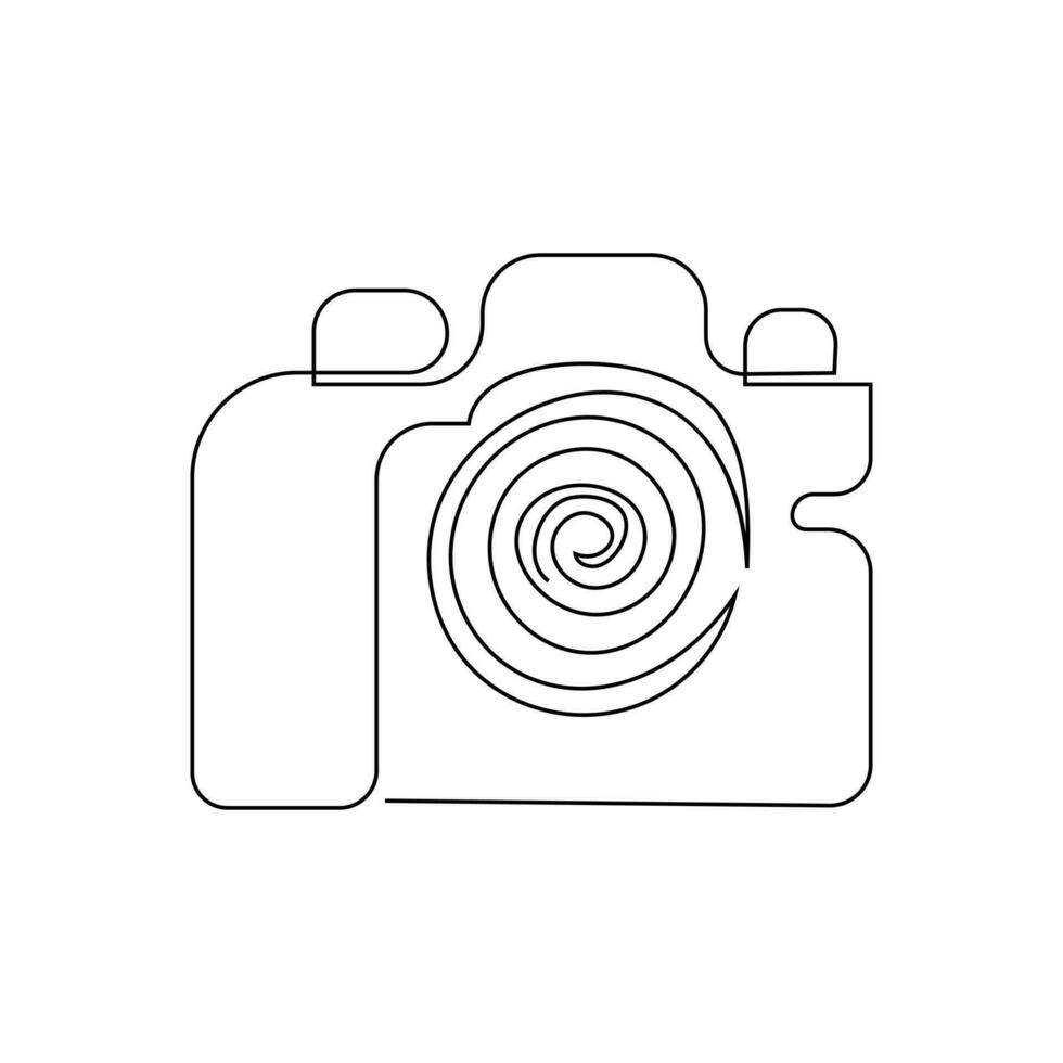 Camera continuous one line art outline drawing isolated on white background vector and illustration