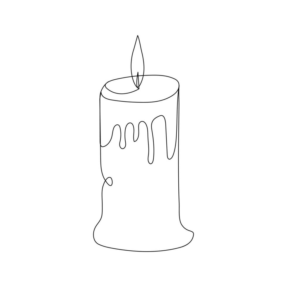 Candle continuous one line art Vector illustration holiday candlestick burning fire and melting vector graphics drawing