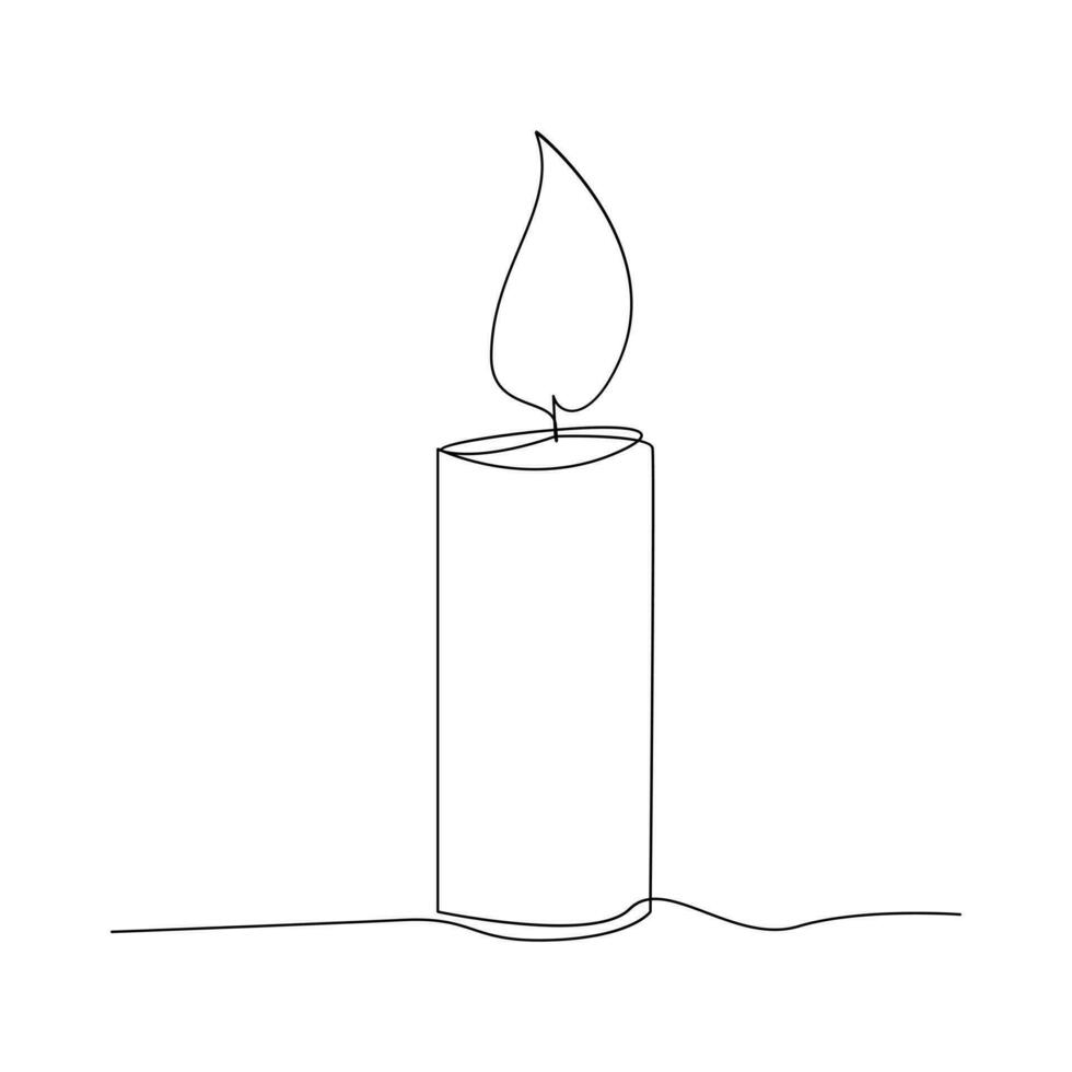 Candle continuous one line art Vector illustration holiday candlestick burning fire and melting vector graphics drawing