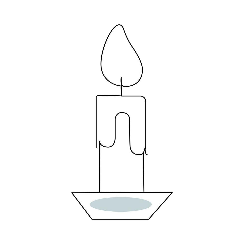 Candle continuous one line art Vector illustration holiday candlestick burning fire and melting vector graphics drawing