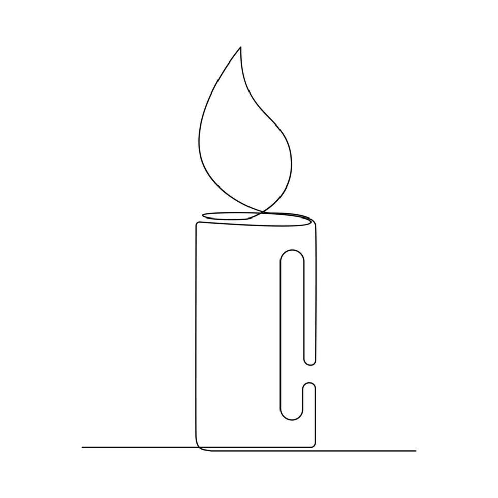 Candle continuous one line art Vector illustration holiday candlestick burning fire and melting vector graphics drawing