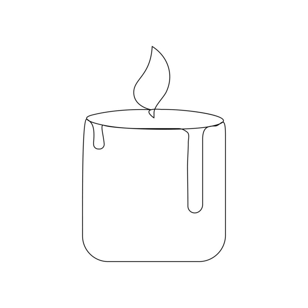 Candle continuous one line art Vector illustration holiday candlestick burning fire and melting vector graphics drawing