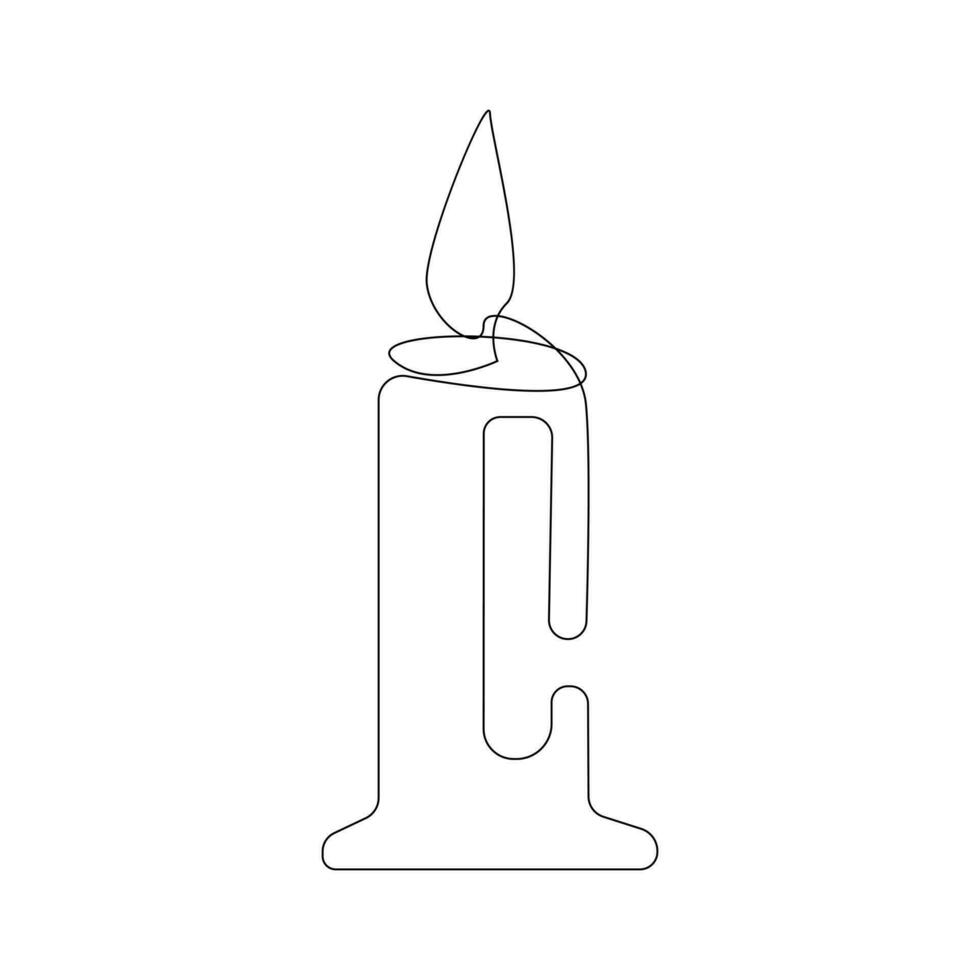 Candle continuous one line art Vector illustration holiday candlestick burning fire and melting vector graphics drawing