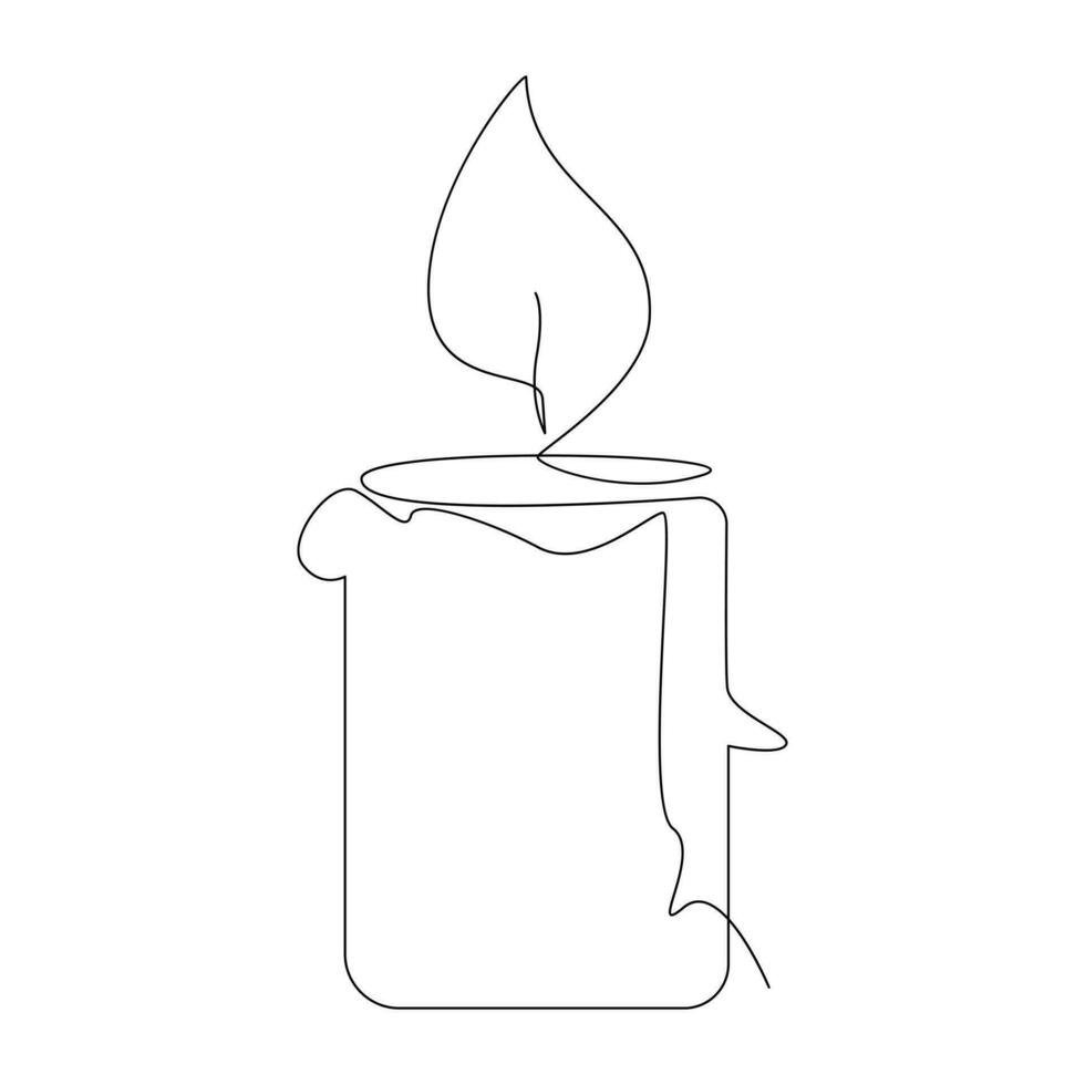 Candle continuous one line art Vector illustration holiday candlestick burning fire and melting vector graphics drawing