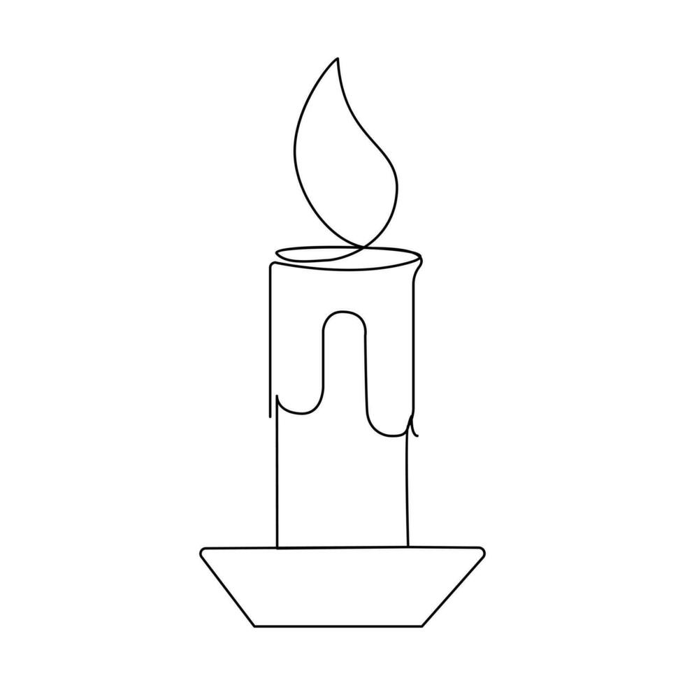 Candle continuous one line art Vector illustration holiday candlestick burning fire and melting vector graphics drawing