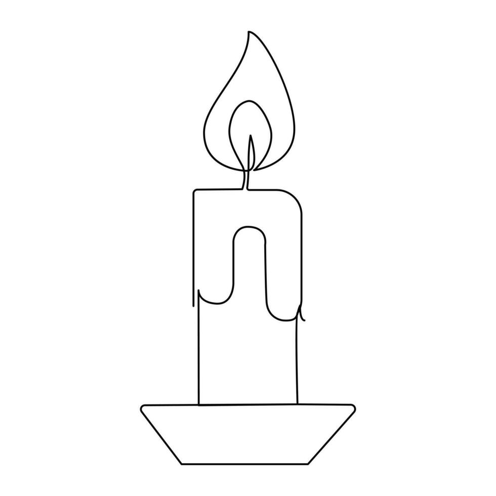 Candle continuous one line art Vector illustration holiday candlestick burning fire and melting vector graphics drawing