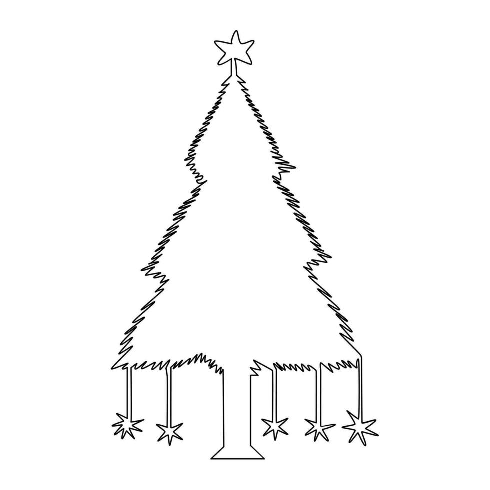Christmas tree in continuous single line art outline easy drawing ...