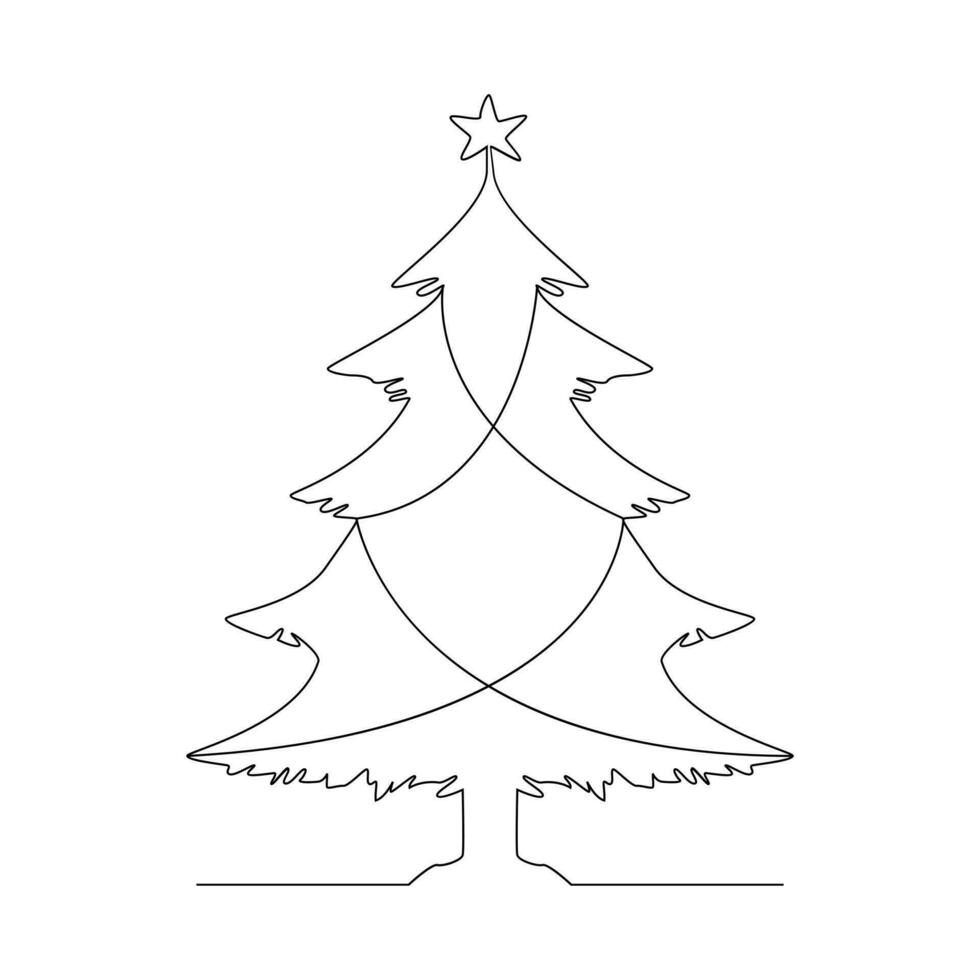 Christmas tree in continuous single line art outline easy drawing Vector illustration and minimalist design