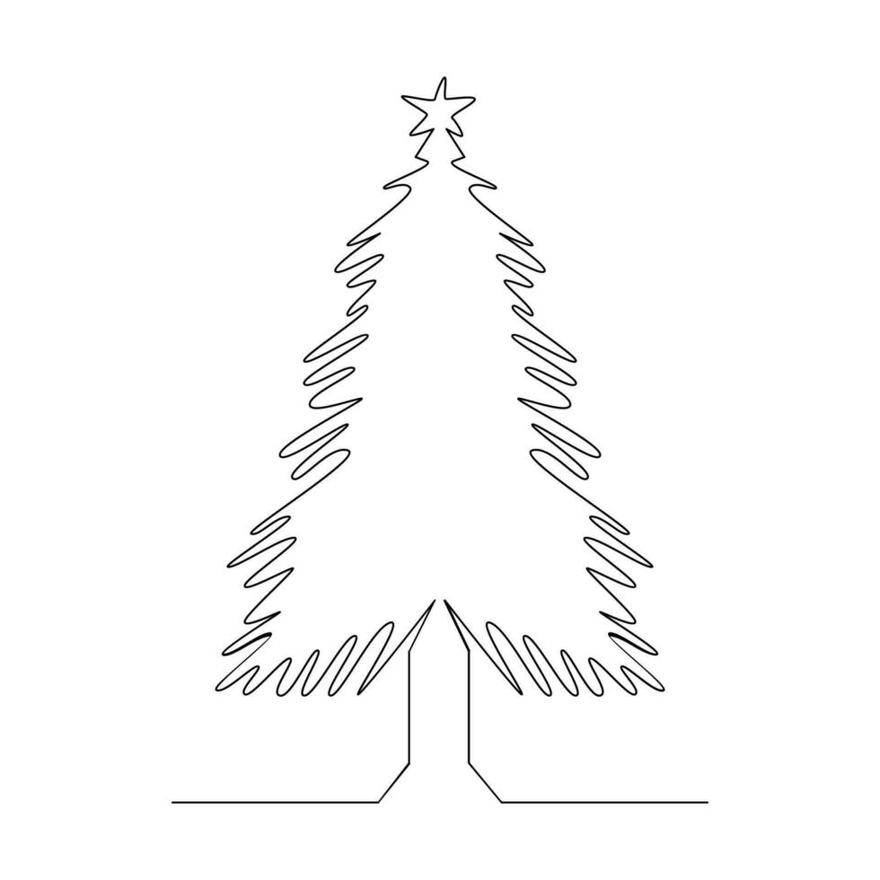 Christmas tree in continuous single line art outline easy drawing Vector illustration and minimalist design