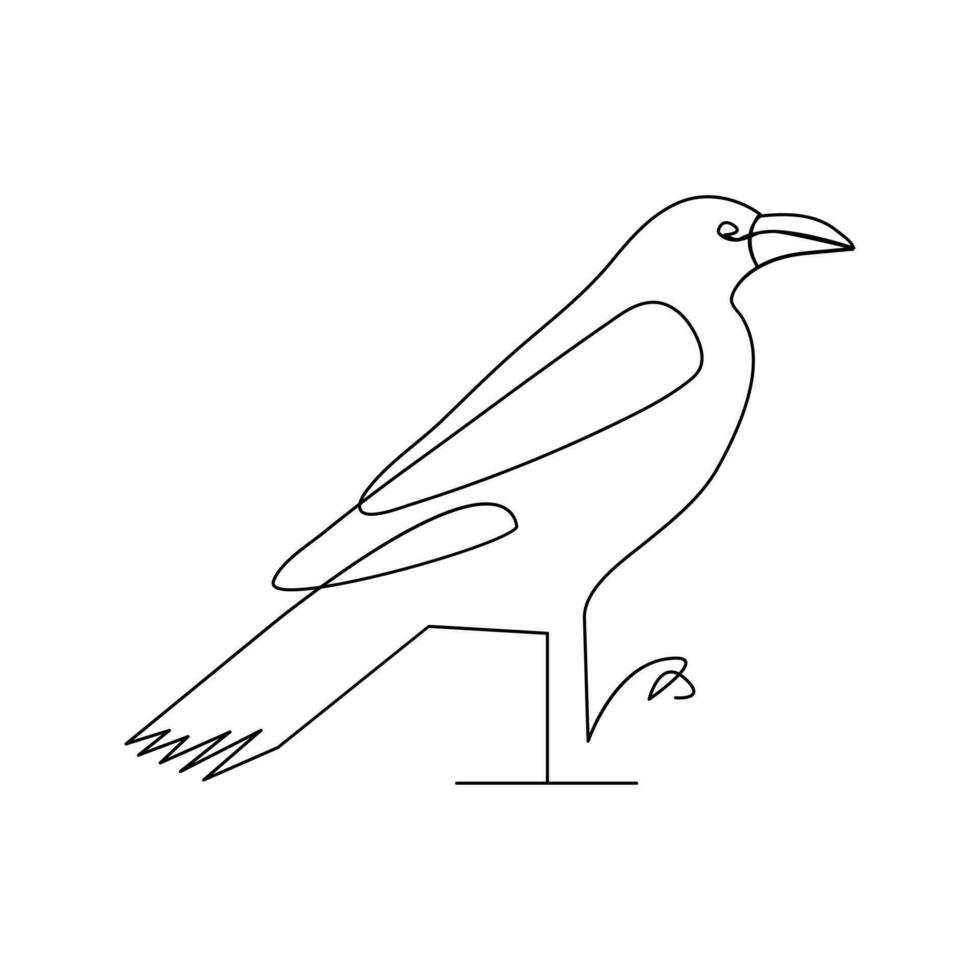 Crow bird continuous single line art outline drawing of minimalism Vector illustration design on white background