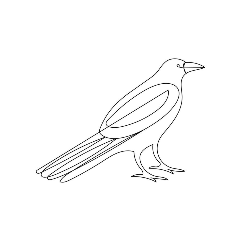 Crow bird continuous single line art outline drawing of minimalism Vector illustration design on white background