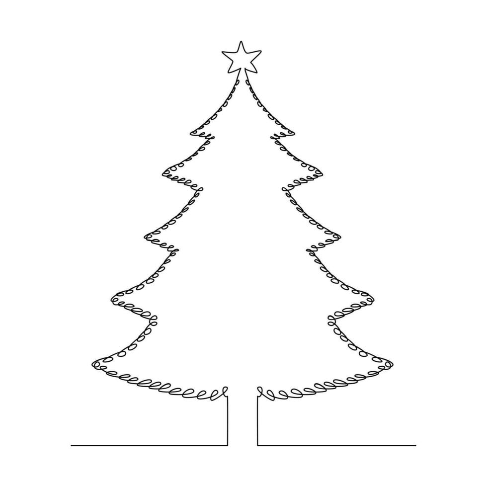 Christmas tree in continuous single line art outline easy drawing Vector illustration and minimalist design