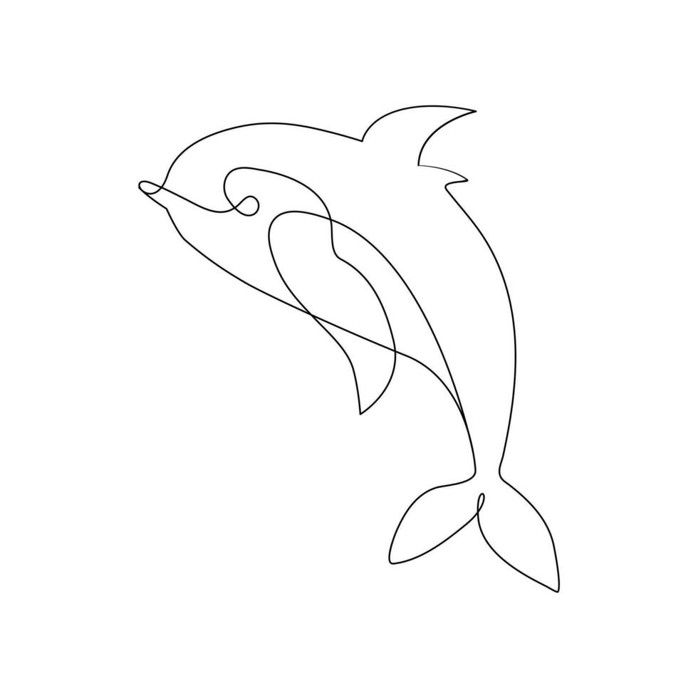 Dolphin jumping continuous single line art drawing on white background pro vector illustration