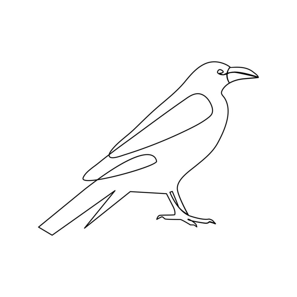 Crow bird continuous single line art outline drawing of minimalism Vector illustration design on white background