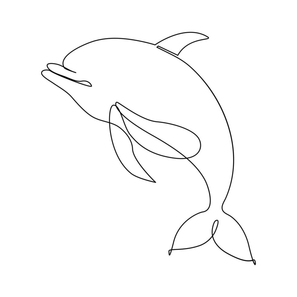 Dolphin jumping continuous single line art drawing on white background pro vector illustration