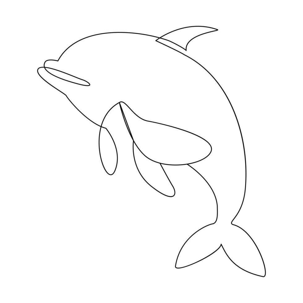 Dolphin jumping continuous single line art drawing on white background pro vector illustration