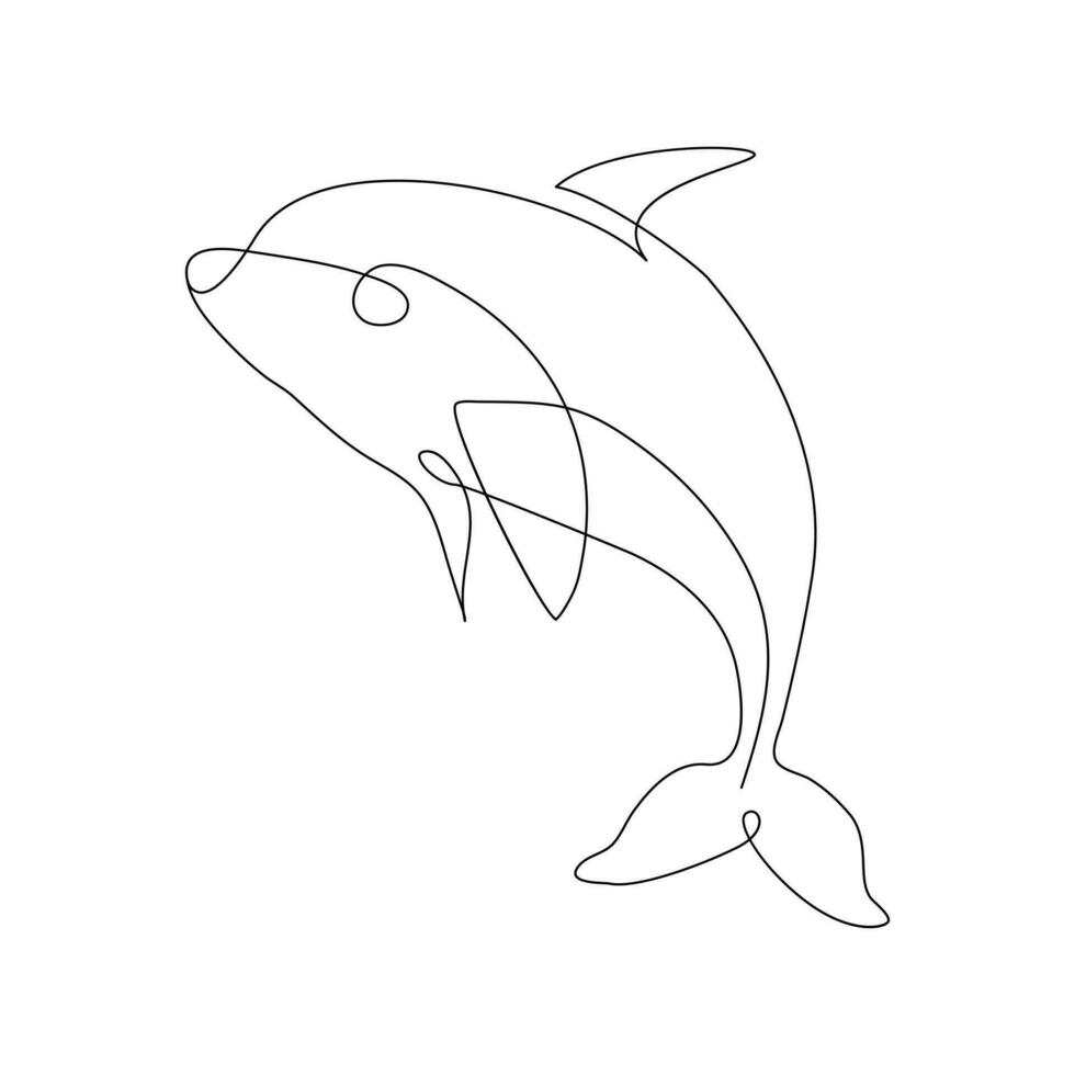 Dolphin jumping continuous single line art drawing on white background pro vector illustration