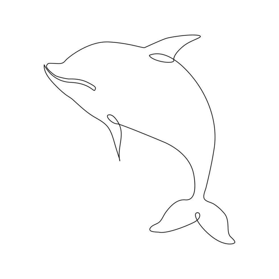 Dolphin jumping continuous single line art drawing on white background pro vector illustration