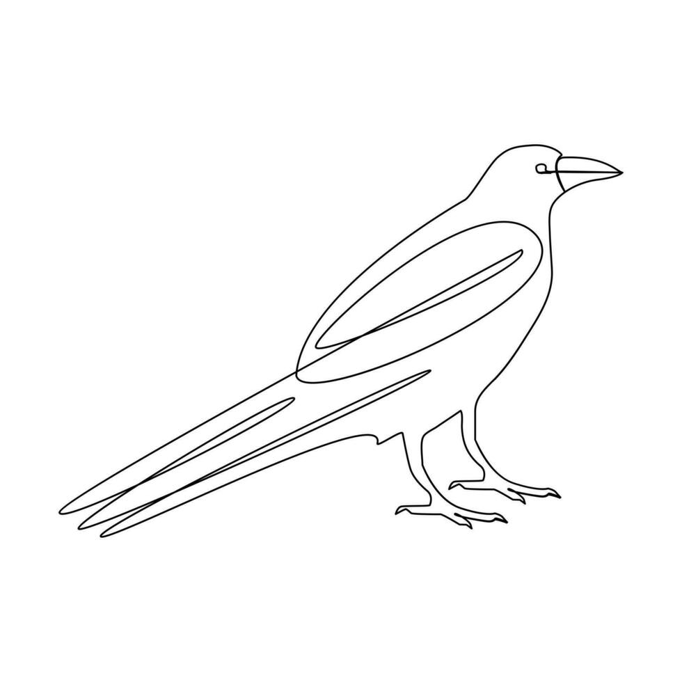 Crow bird continuous single line art outline drawing of minimalism Vector illustration design on white background