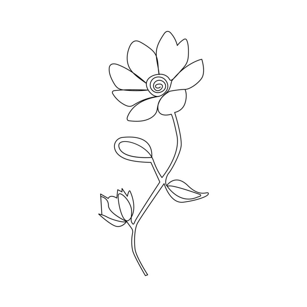 Vector flower in one line art drawing isolated on white background minimalist