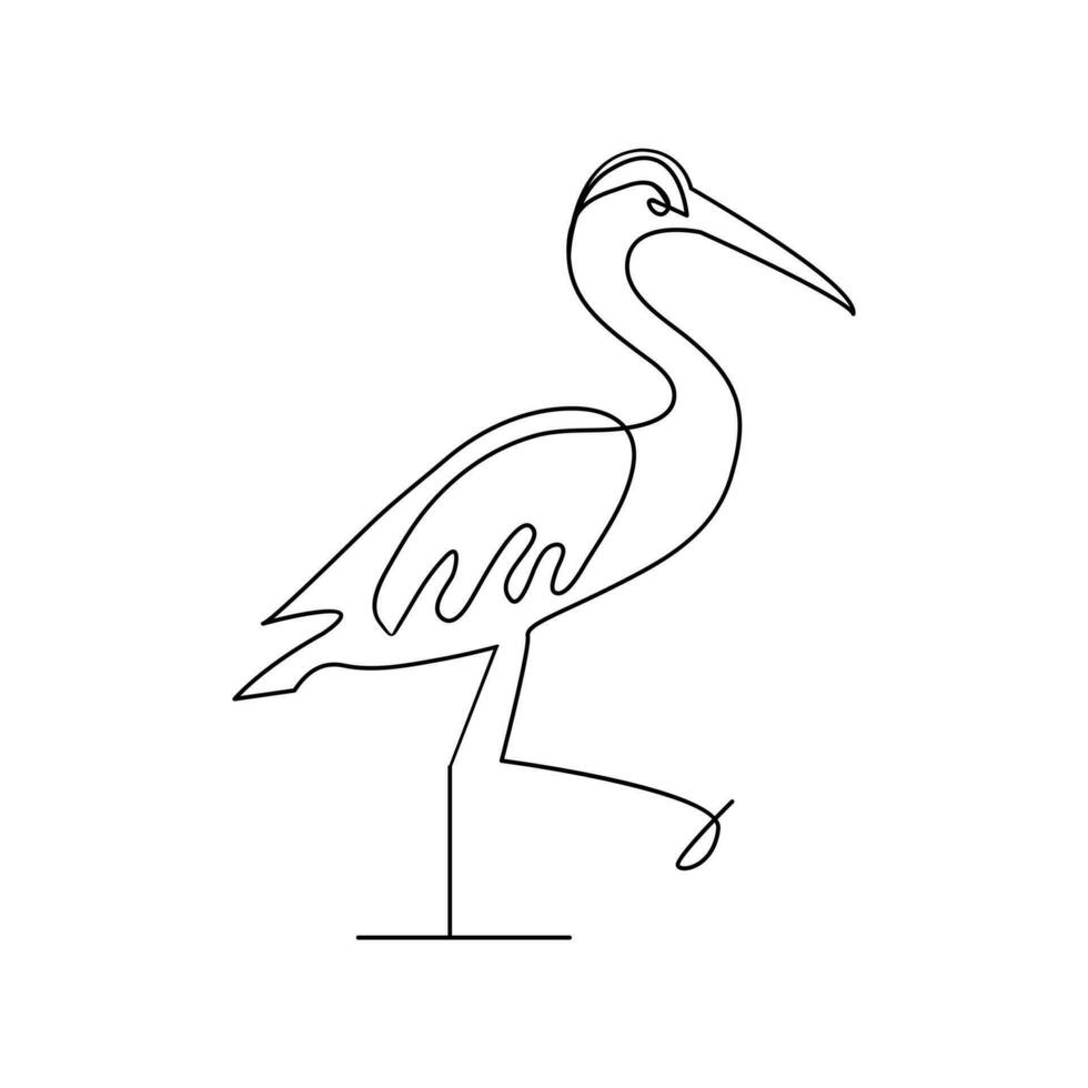 Flamingo and heron bird continuous one line art outline simple vector drawing and illustration