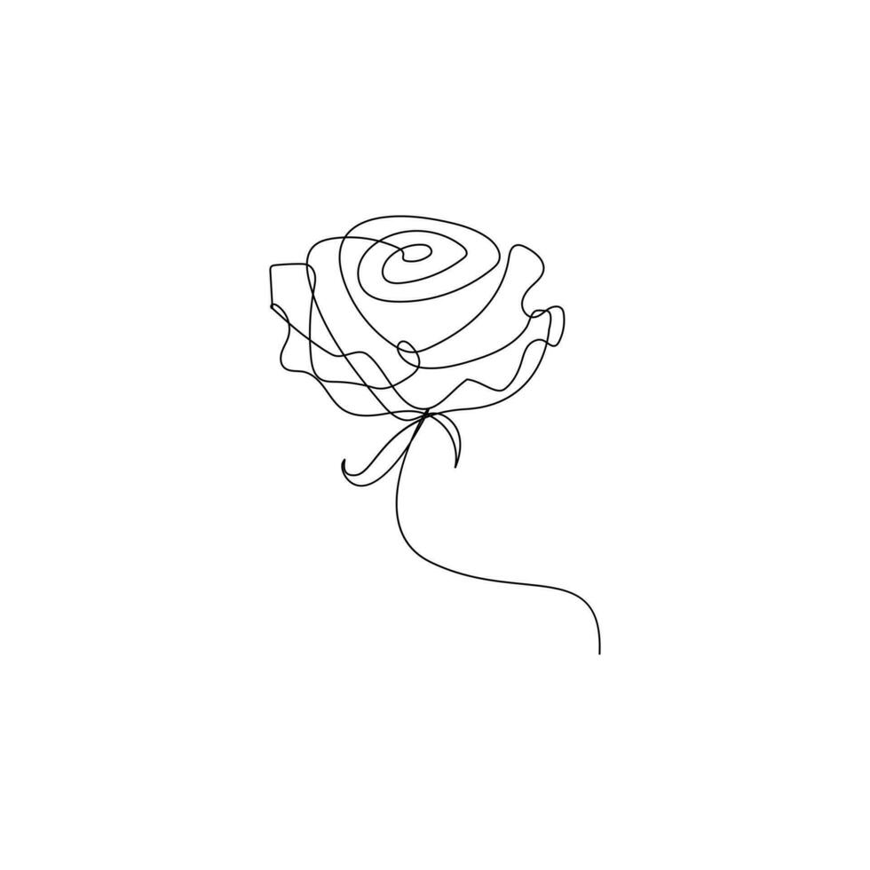 Rose flower in one line art outline simple drawing vector illustration on white background