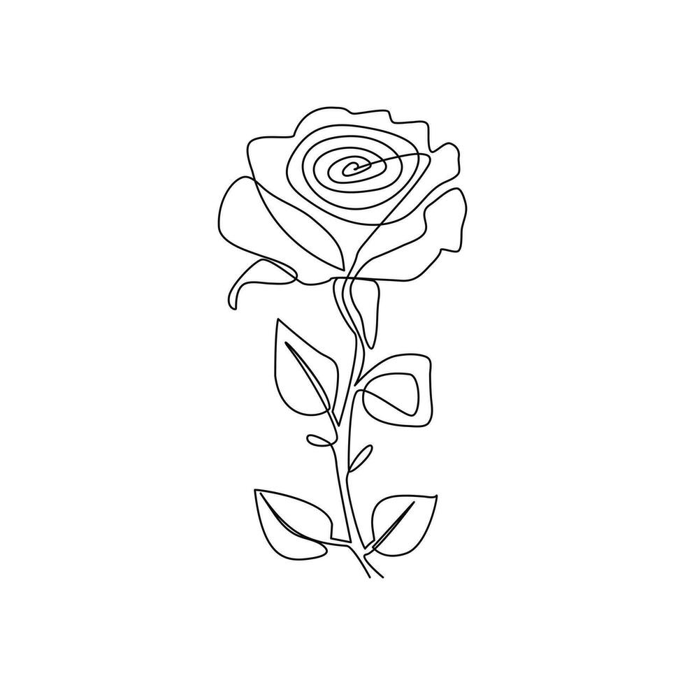 Rose flower in one line art outline simple drawing vector illustration on white background
