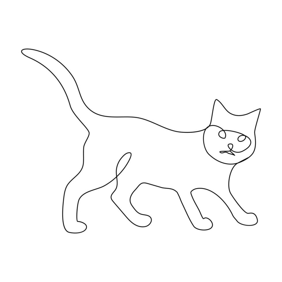 Cat continuous one line art outline Vector illustration simple animal drawing