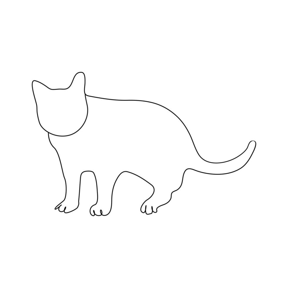 Cat continuous one line art outline Vector illustration simple animal drawing