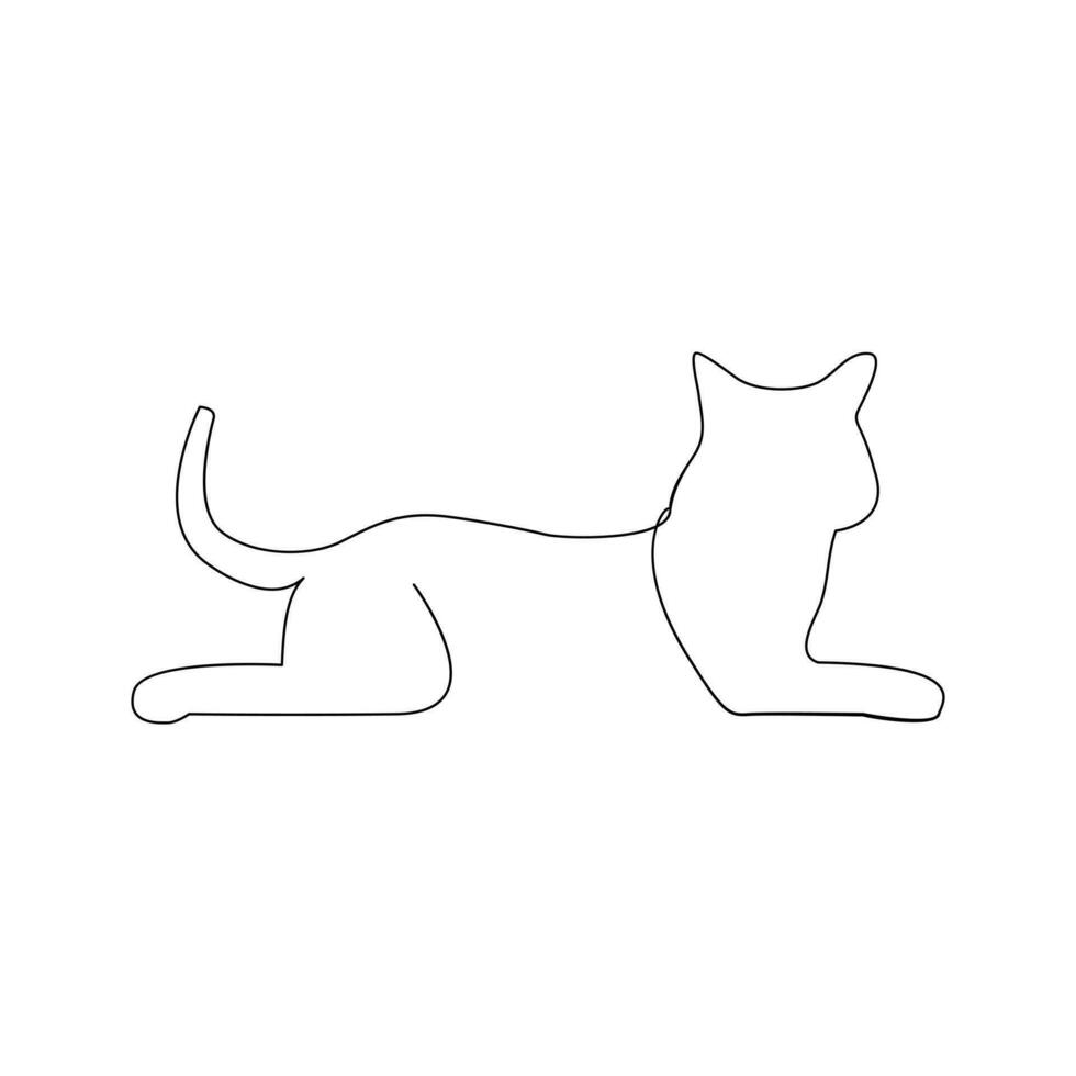 Cat continuous one line art outline Vector illustration simple animal drawing