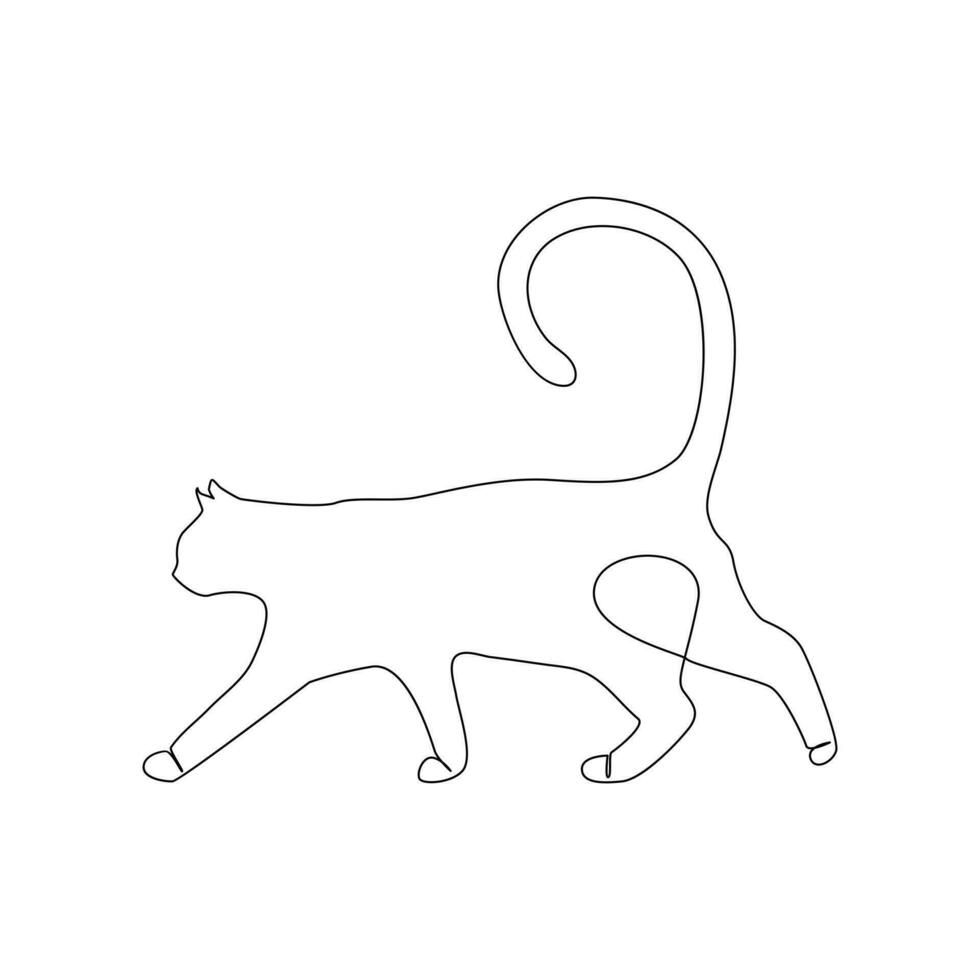 Cat continuous one line art outline Vector illustration simple animal drawing