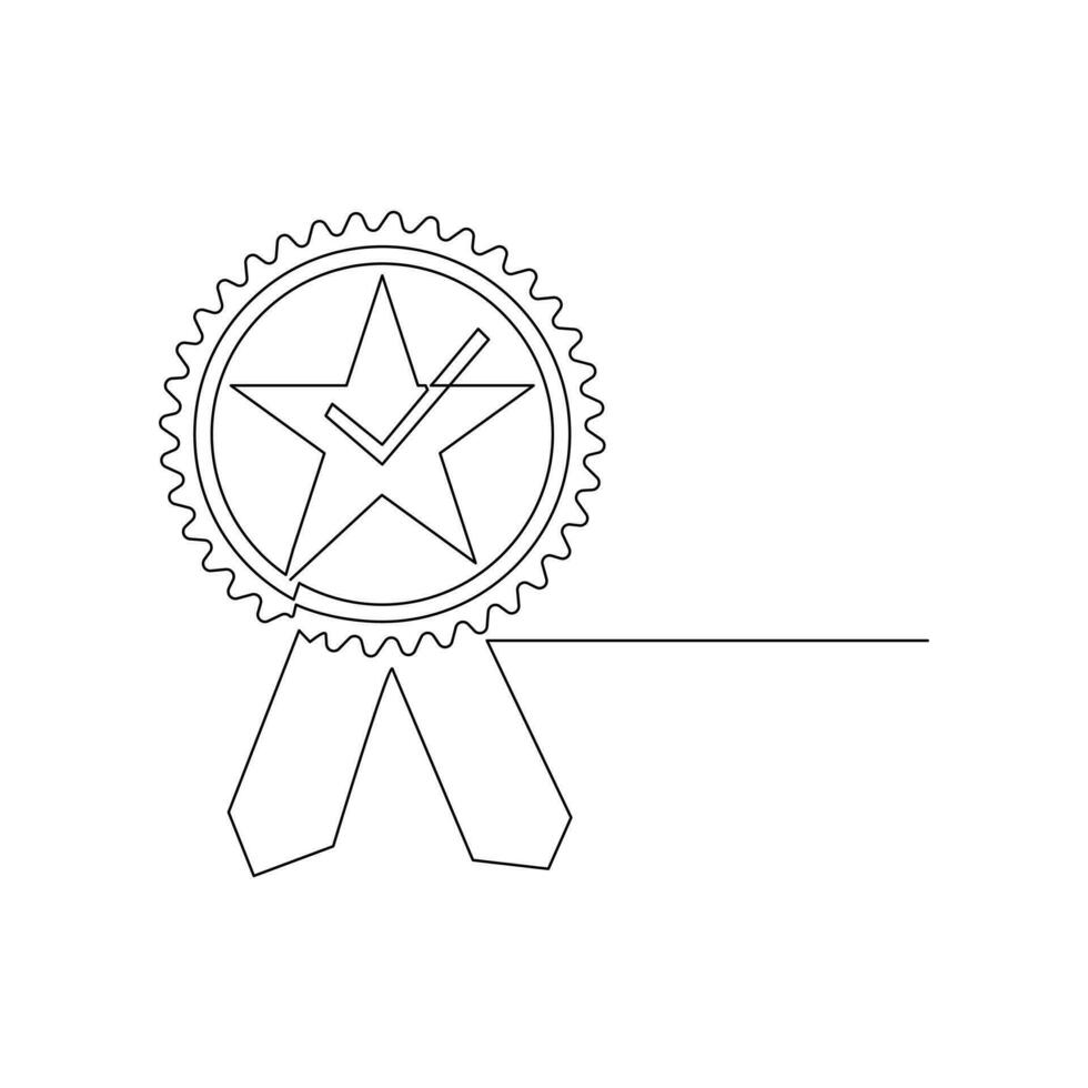 Vector award badge with tick in one continuous line drawing concept of Premium quality product.