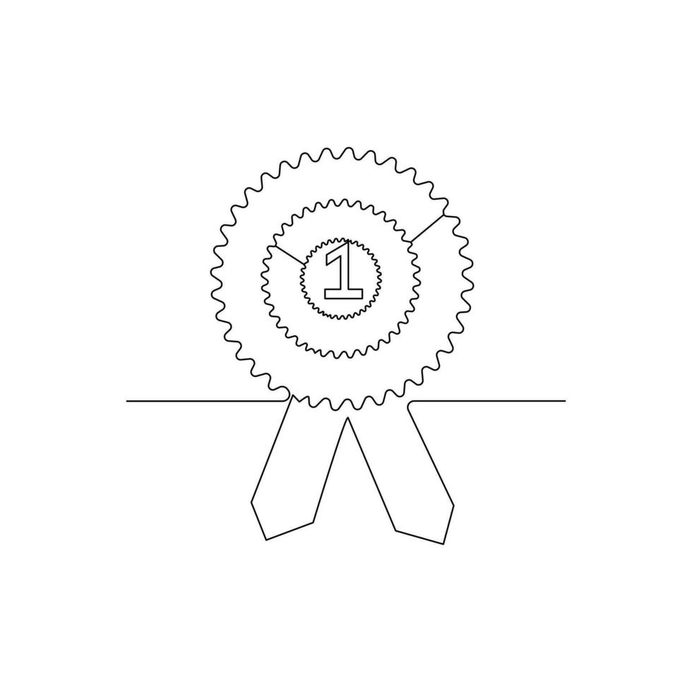 Vector One continuous line drawing of winner award badge isolated on white background