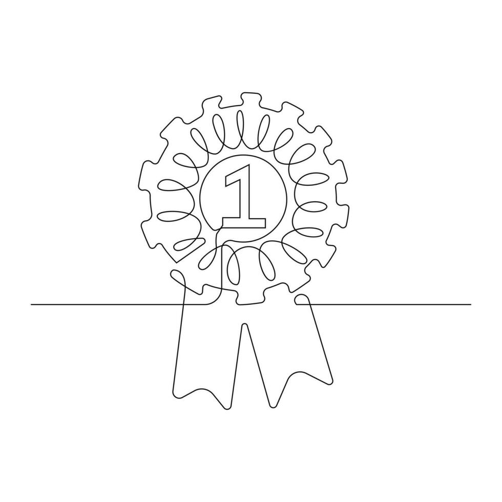 Vector award badge with tick in one continuous line drawing concept of Premium quality product.