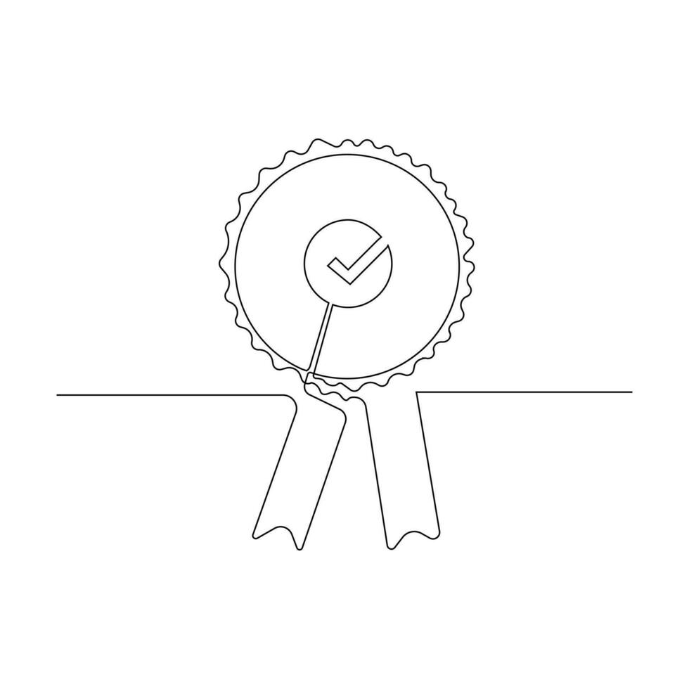 Vector One continuous line drawing of winner award badge isolated on white background