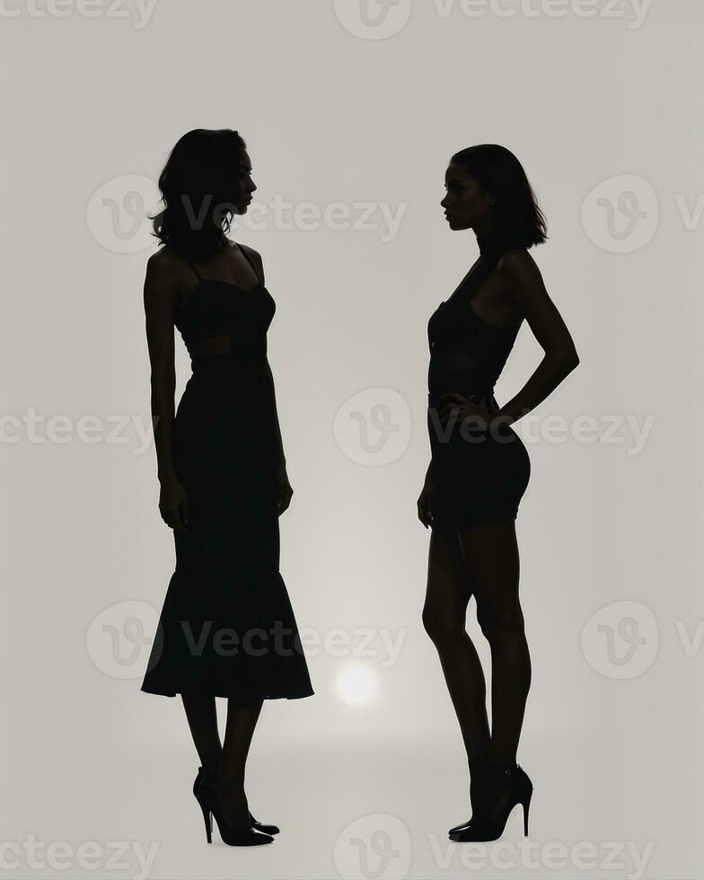 AI generated Silhouette of three women in black and white dresses, studio shot. ai generative photo