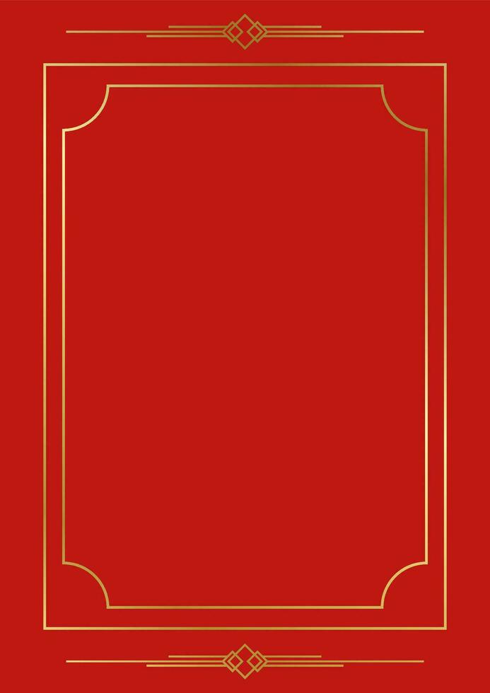 Golden framed lines for cards on an elegant red background. decorated in china vector