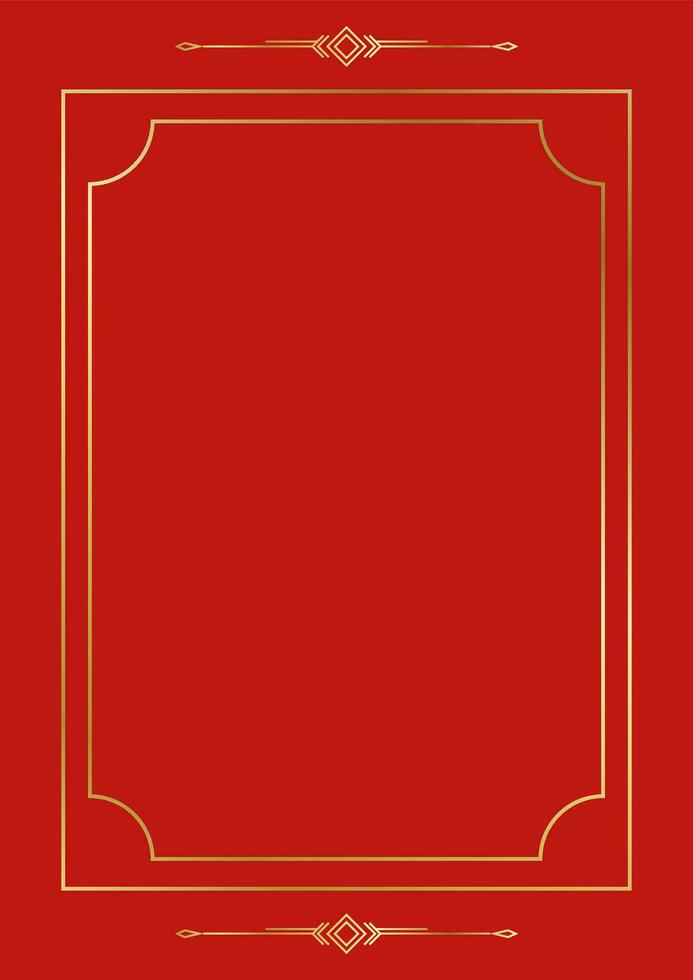 Golden framed lines for cards on an elegant red background. decorated in china vector