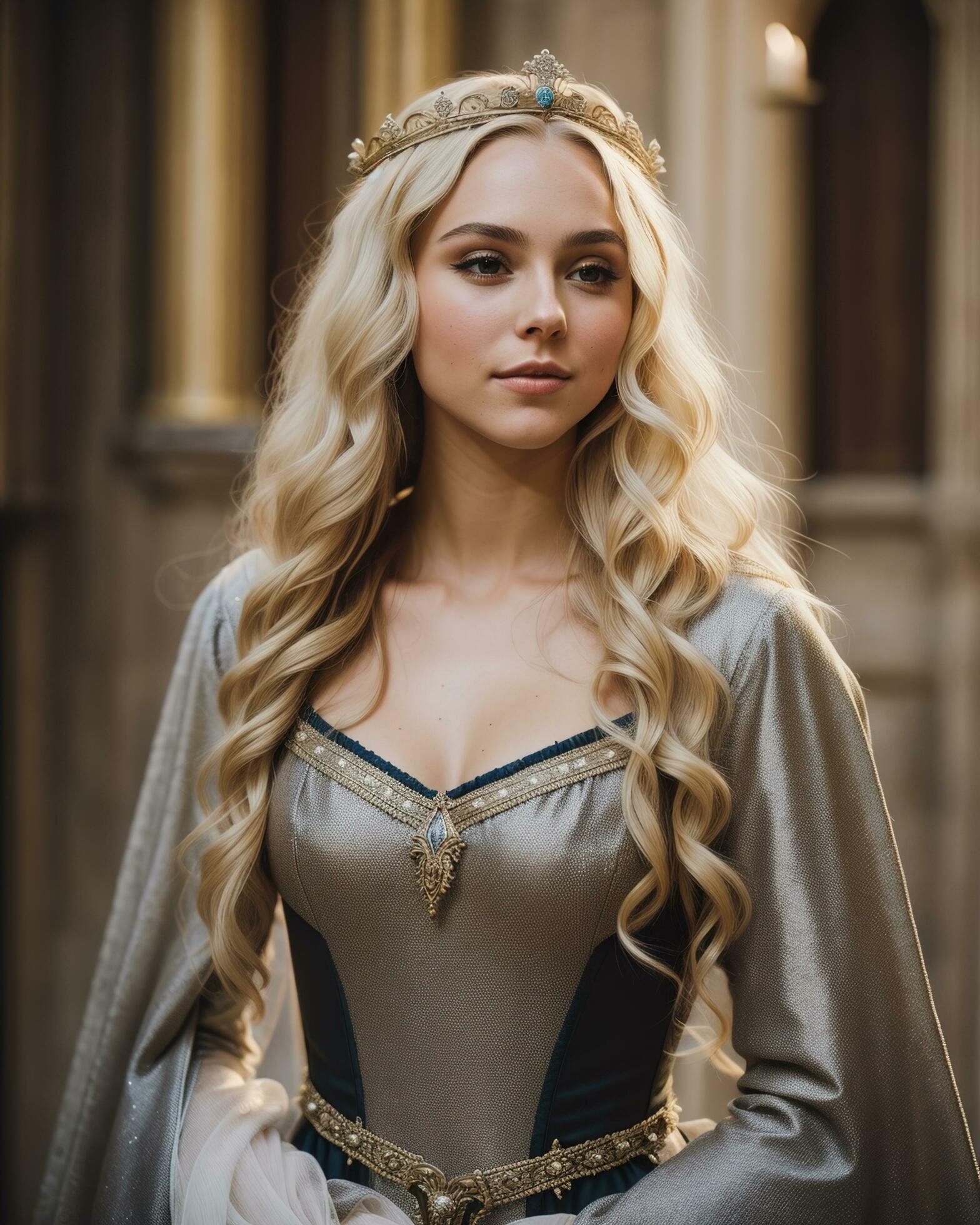 AI generated beautiful women in medieval dresses posing in front of a