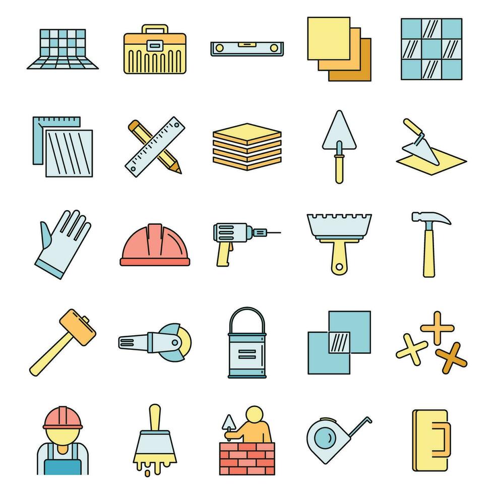 Tiler worker icons set vector color
