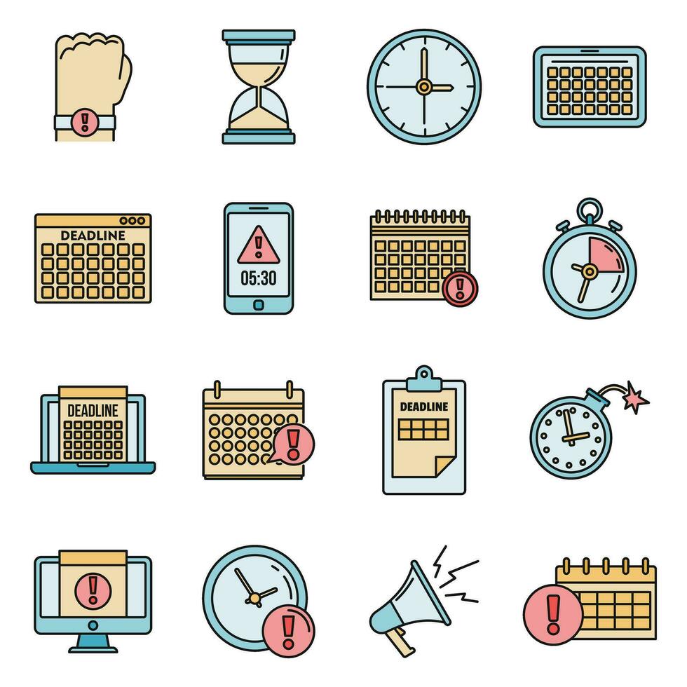 Work deadline icons set vector color