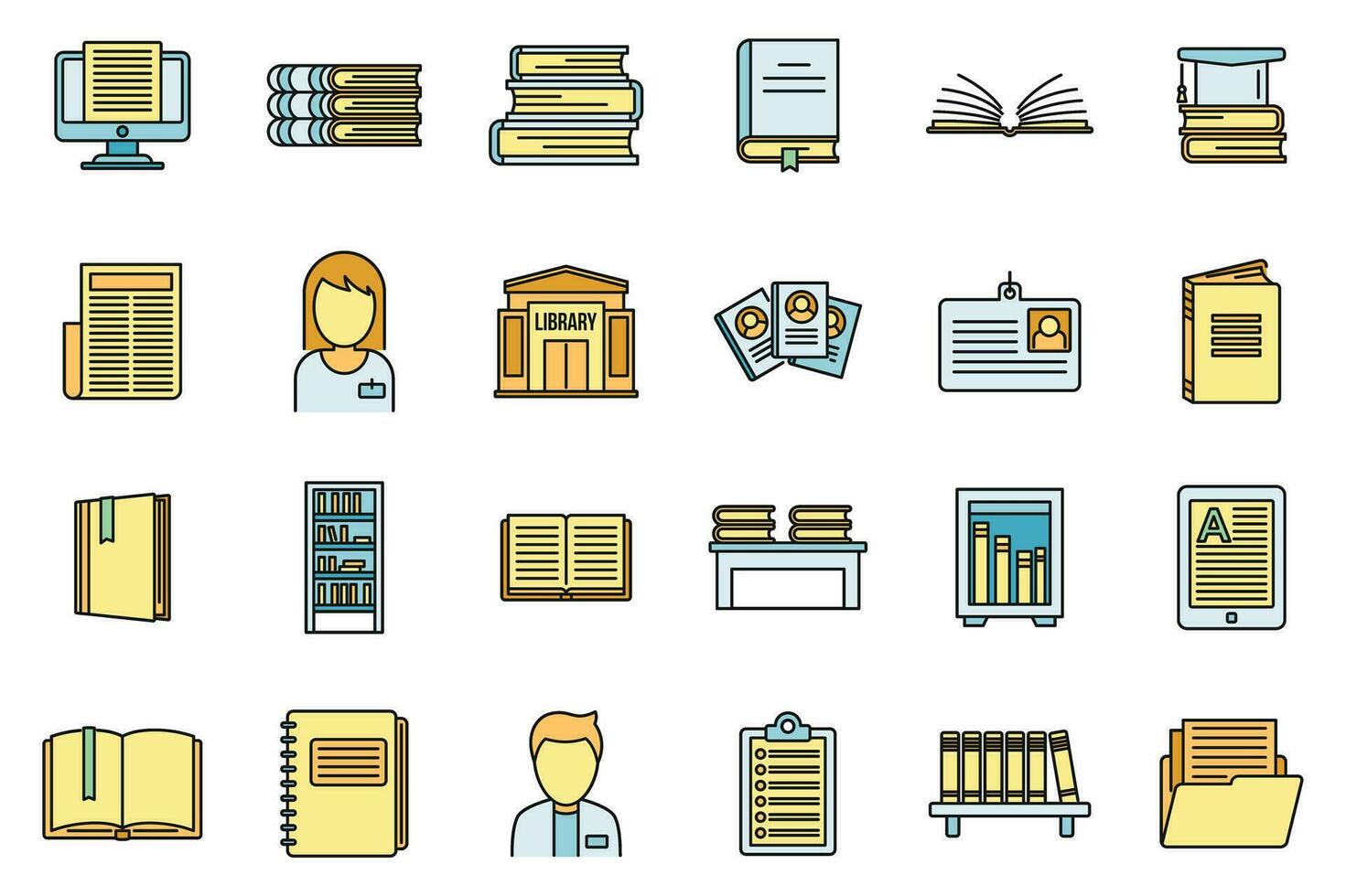 University library icons set vector color