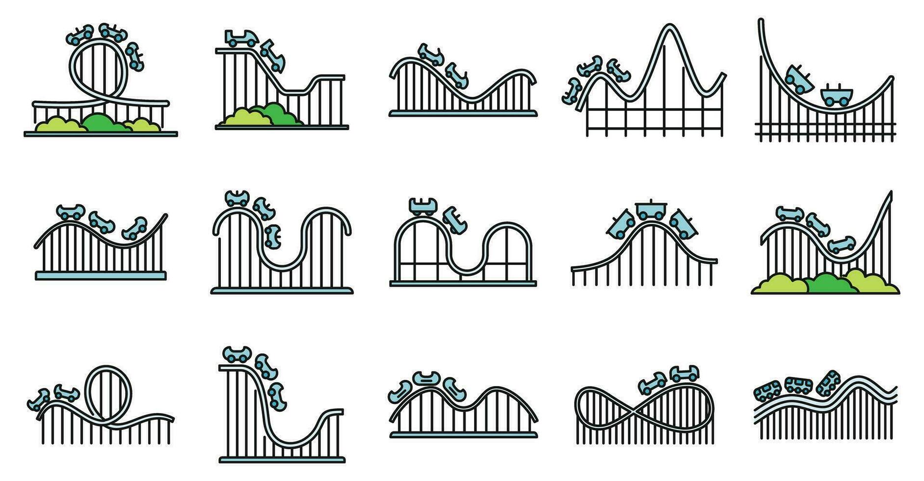 Roller coaster amusement icons set vector color