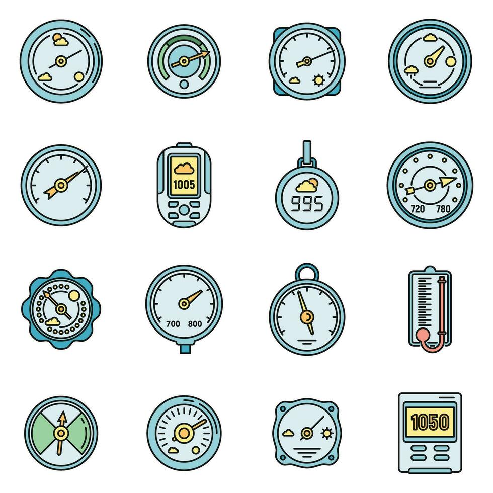 Barometer control icons set vector color