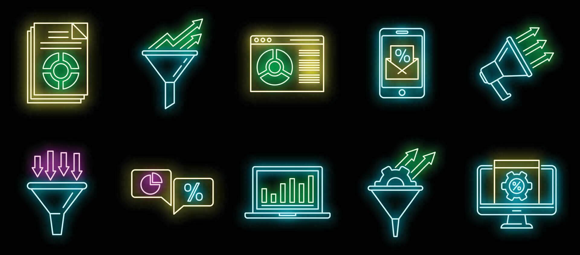 Conversion rate marketing icons set vector neon