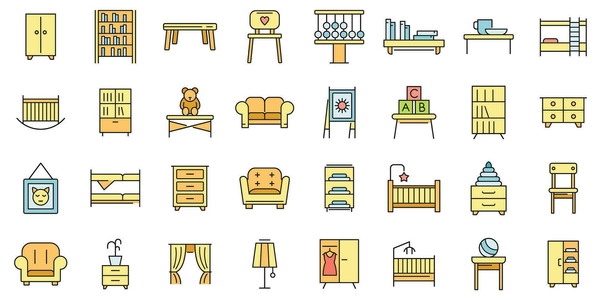 Children room icons set vector color