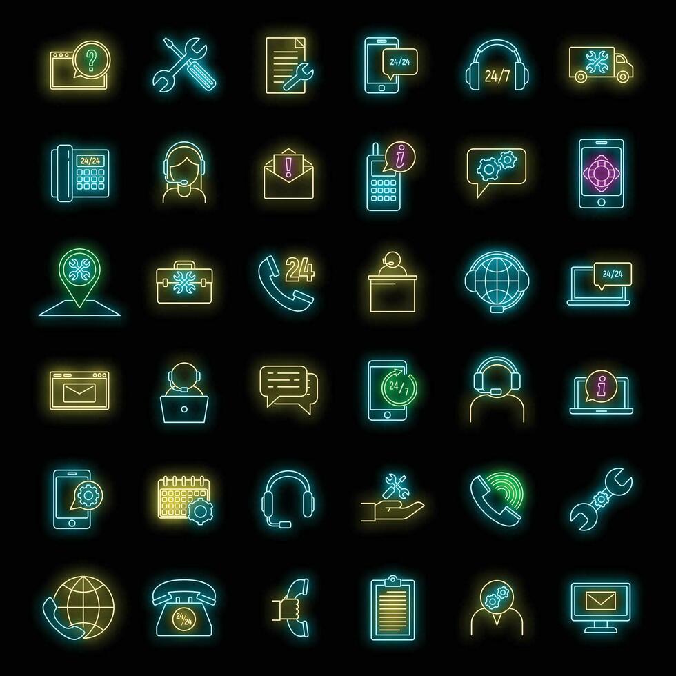 Call service center icons set vector neon