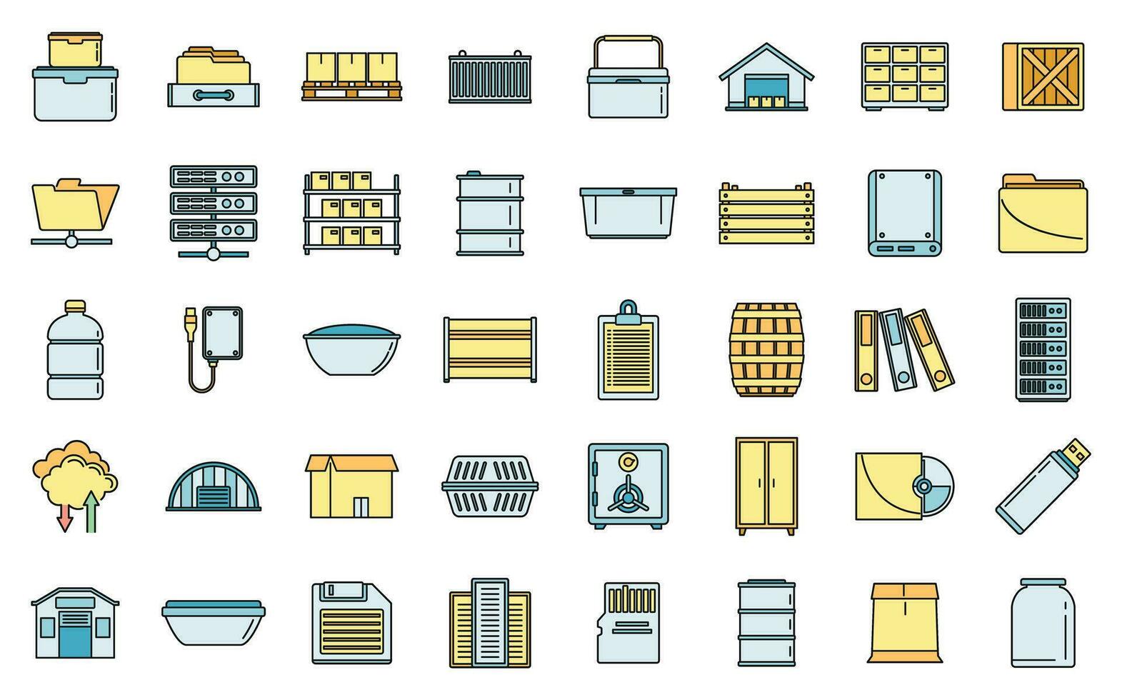 Storage box icons set vector color