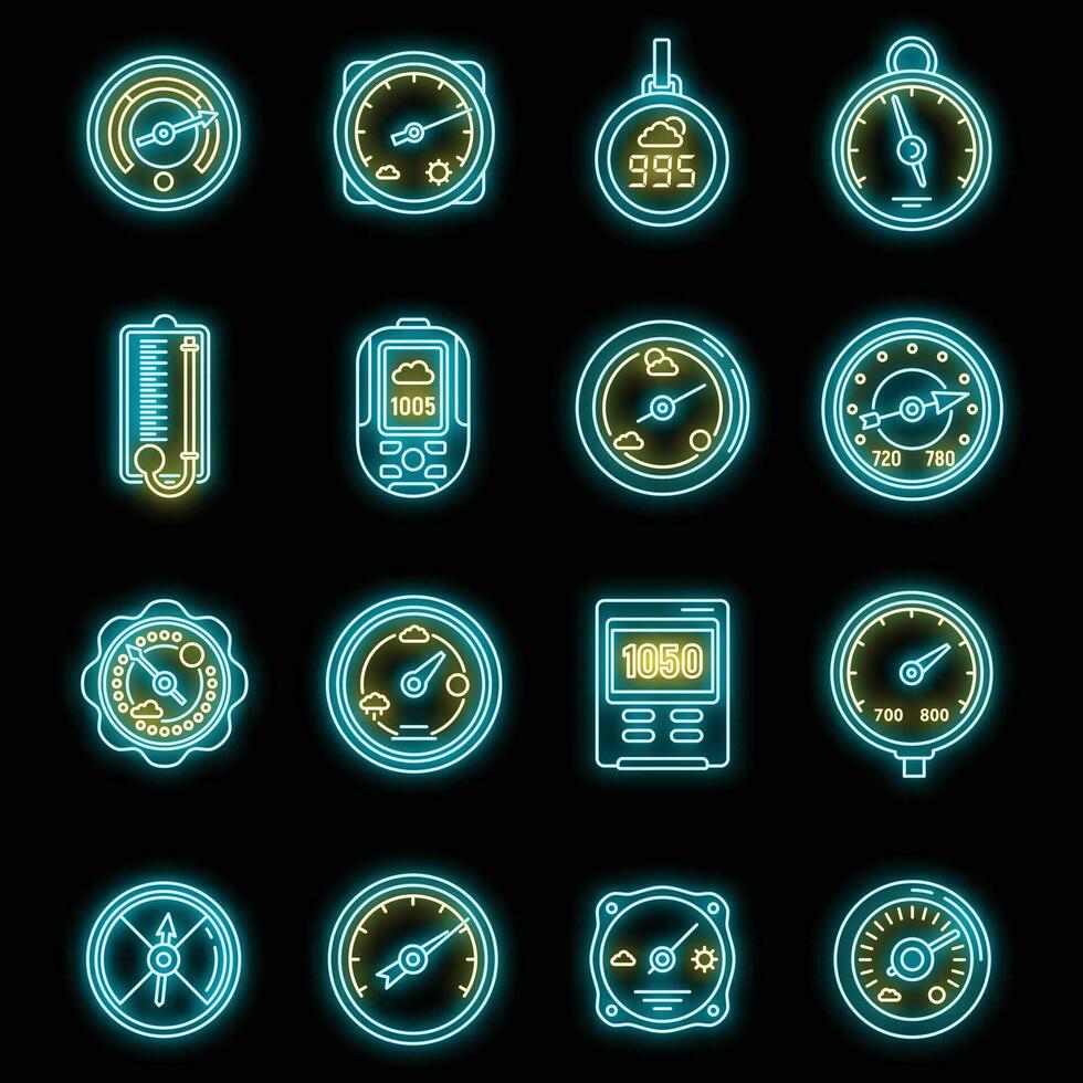 Barometer control icons set vector neon